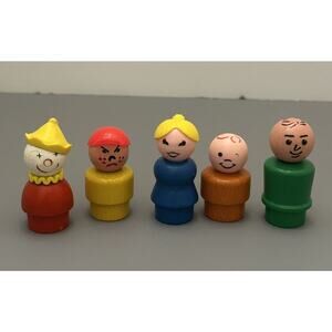 Fisher Price Little People Figure Wooden Body Lot Of 5 Vintage #1